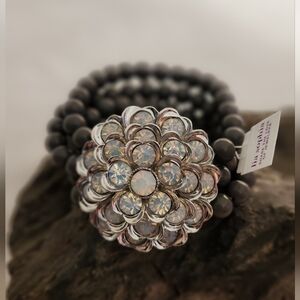 NWT Lia Sophia Grey beaded Rhinestone bracelet